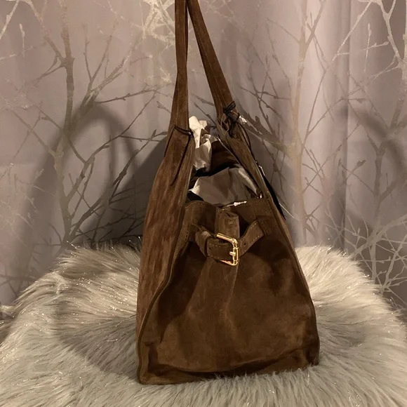 BNWT CLAUDIA FIRENZE Viral Made in Italy Chocolate Brown Suede Satchel Bag - Picture 5 of 15